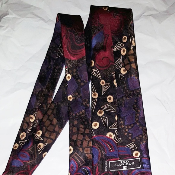 Ted Lapidus Silk Men's Novelty Tie Black Purple - Picture 4 of 7